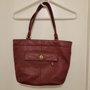 Etienne Aigner Burgundy Oxblood Pebbled Leather Tote Shoulder Bag Chic Business